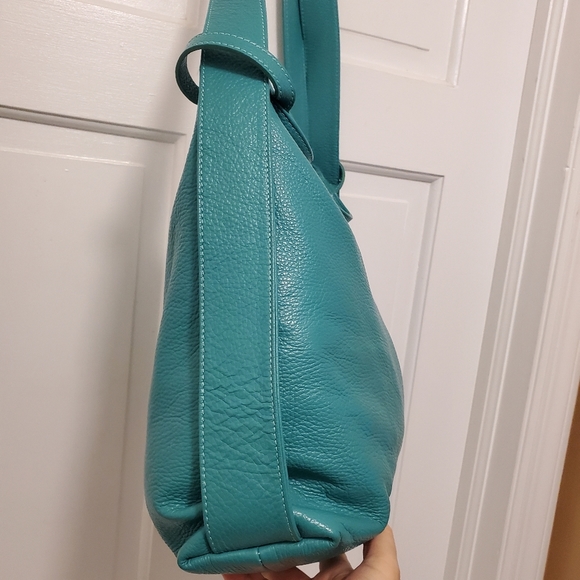 Bevini Teal Green Pebble Grain Made In Italy Hobo Style Shoulder Bag - Picture 3 of 13